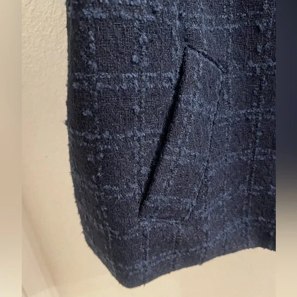 NWT Lauren Conrad tweed dble breasted jacket navy blue w/lghtr blue threading 2x - Picture 5 of 8